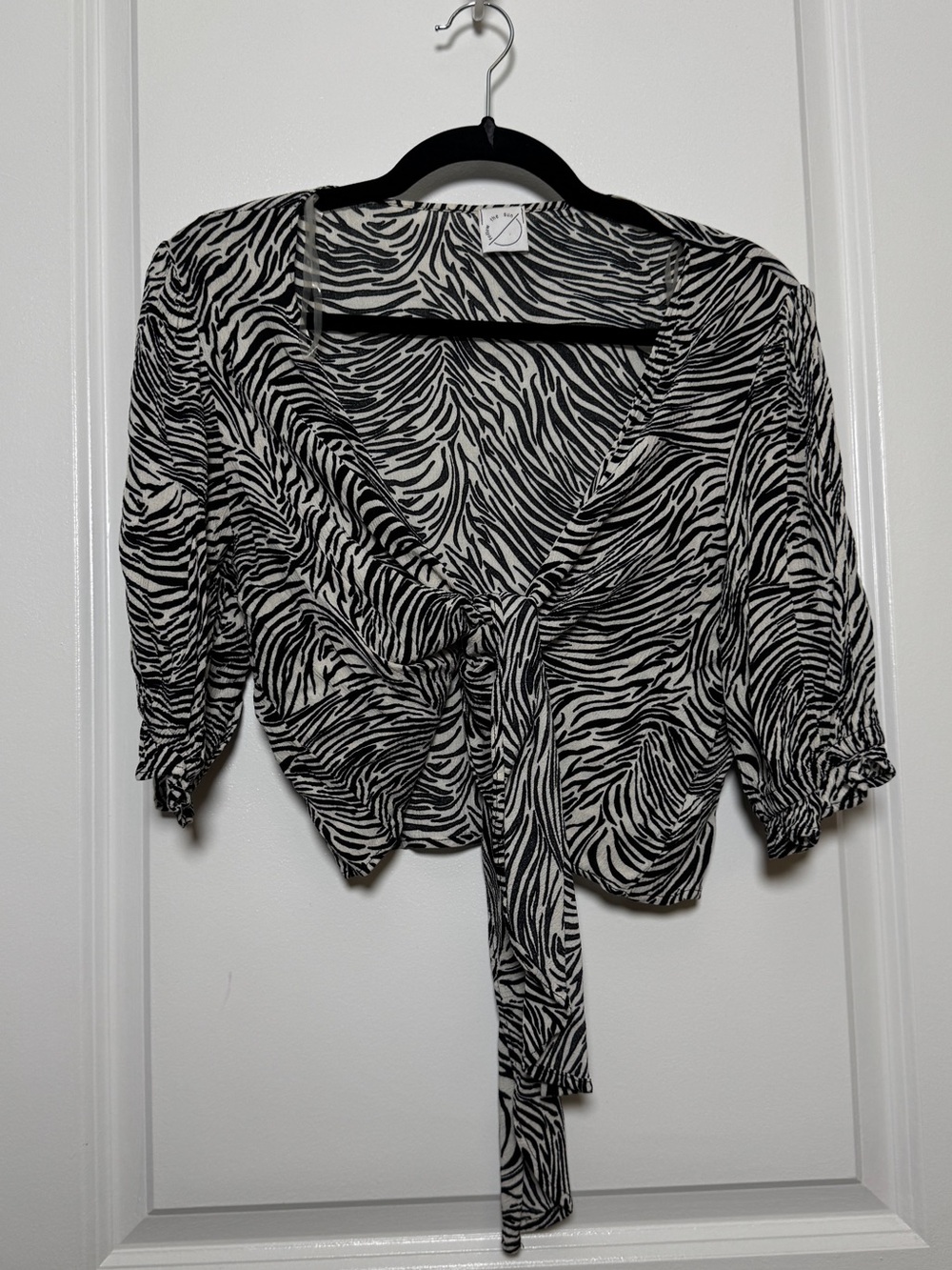 Zebra Print Tie-Front Top — Black & White